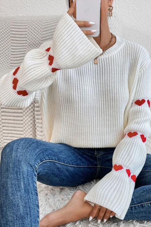 'Marigold' Heart Pattern Knit Sweater - Celes Fashion